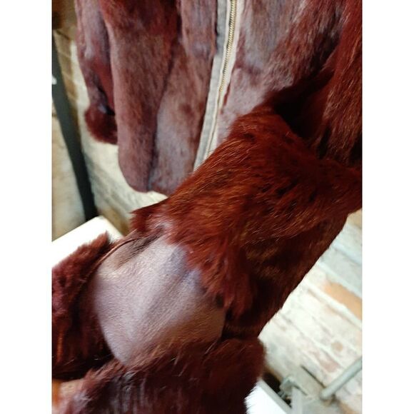 Rabbit Fur Zip Up Coat Deep Red - Picture 5 of 9